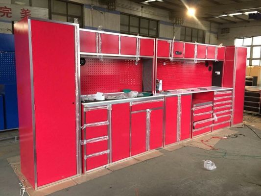 Cabinet de herramientas de combinación de garaje modular Banco de trabajo con 7 cajones y ruedas en marrón