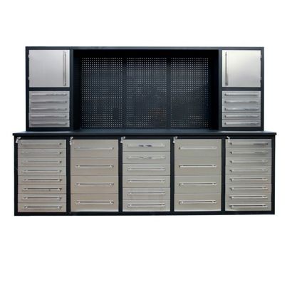 Banco de trabajo de taller recubierto de polvo de acero laminado en frío con caja de herramientas y cajones de metal personalizados