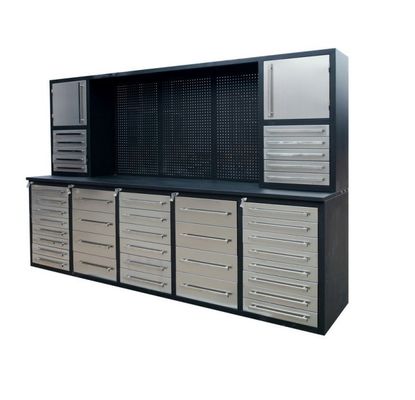 Banco de trabajo de taller recubierto de polvo de acero laminado en frío con caja de herramientas y cajones de metal personalizados