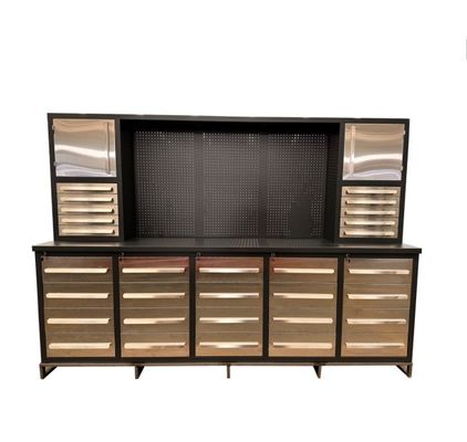 Banco de trabajo de taller recubierto de polvo de acero laminado en frío con caja de herramientas y cajones de metal personalizados