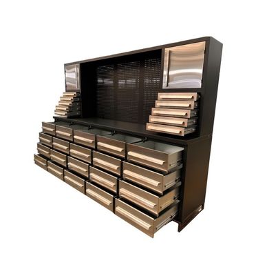 Banco de trabajo de taller recubierto de polvo de acero laminado en frío con caja de herramientas y cajones de metal personalizados