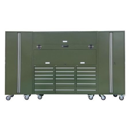 Revestimiento con revestimiento de resistencia duradero gabinetes de garaje caja de herramientas gabinete de cofre con banco de trabajo de metal