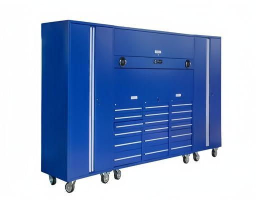 Revestimiento con revestimiento de resistencia duradero gabinetes de garaje caja de herramientas gabinete de cofre con banco de trabajo de metal