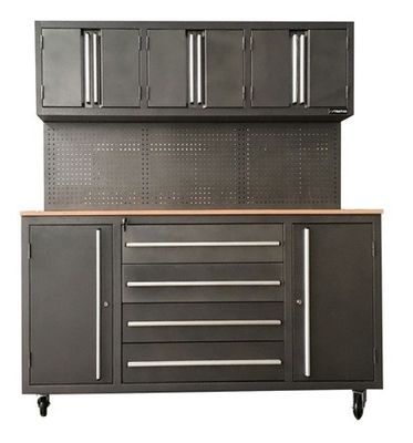 Caja de herramientas de banco de trabajo de rodadura gabinete de herramientas de metal pesado con tapa de madera y caster